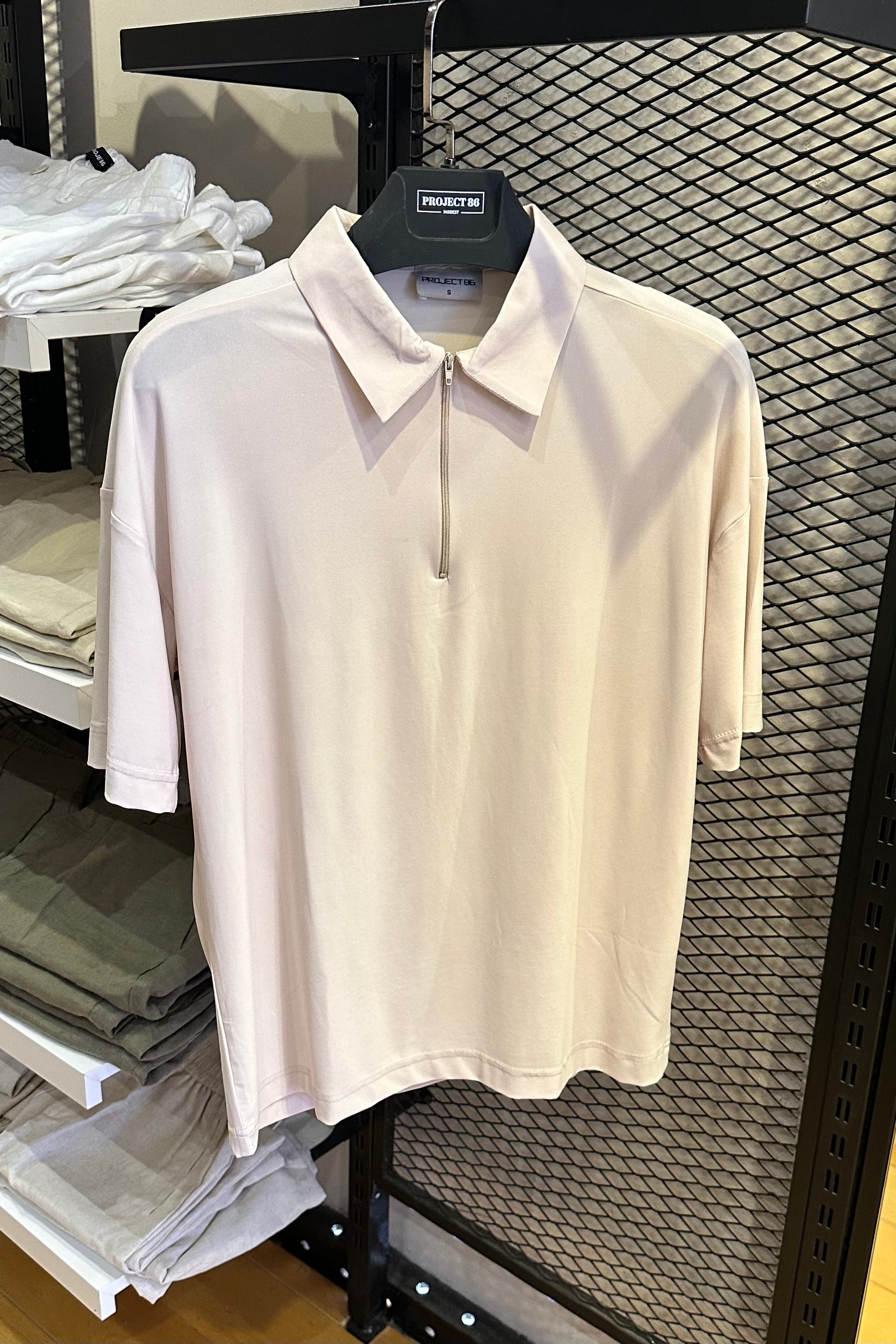 Half Zip Polo Jersey - Beige