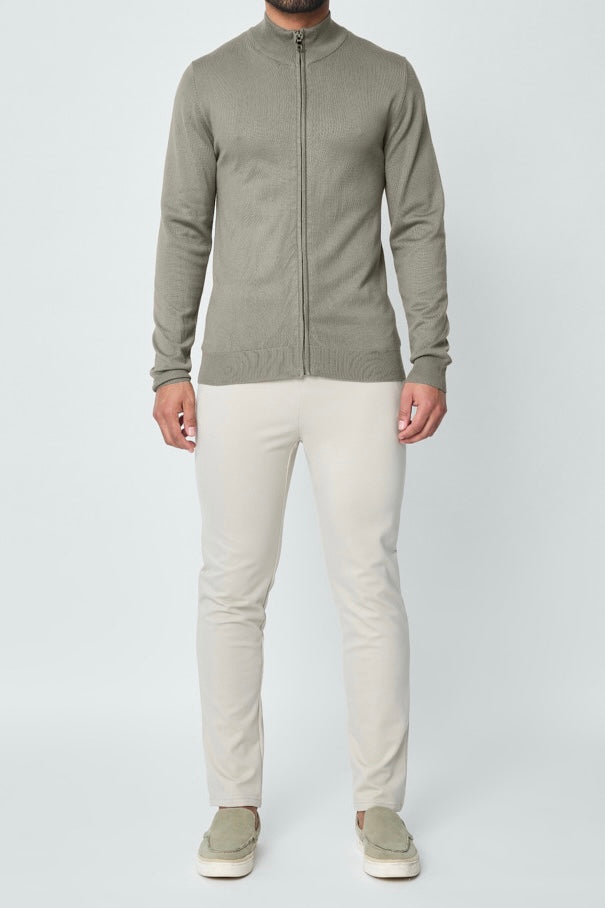 Long-Zip Sweater Khaki