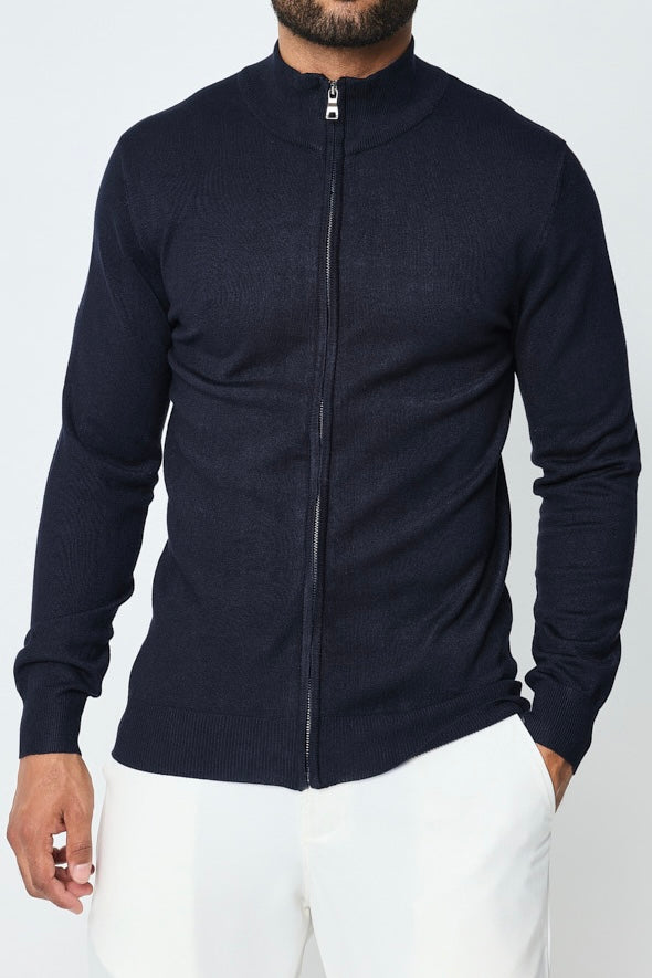 Long-Zip Sweater Dark Blue