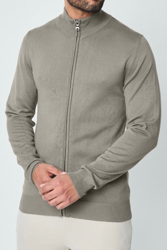 Long-Zip Sweater Khaki