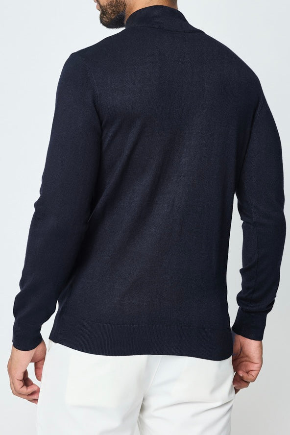 Long-Zip Sweater Dark Blue