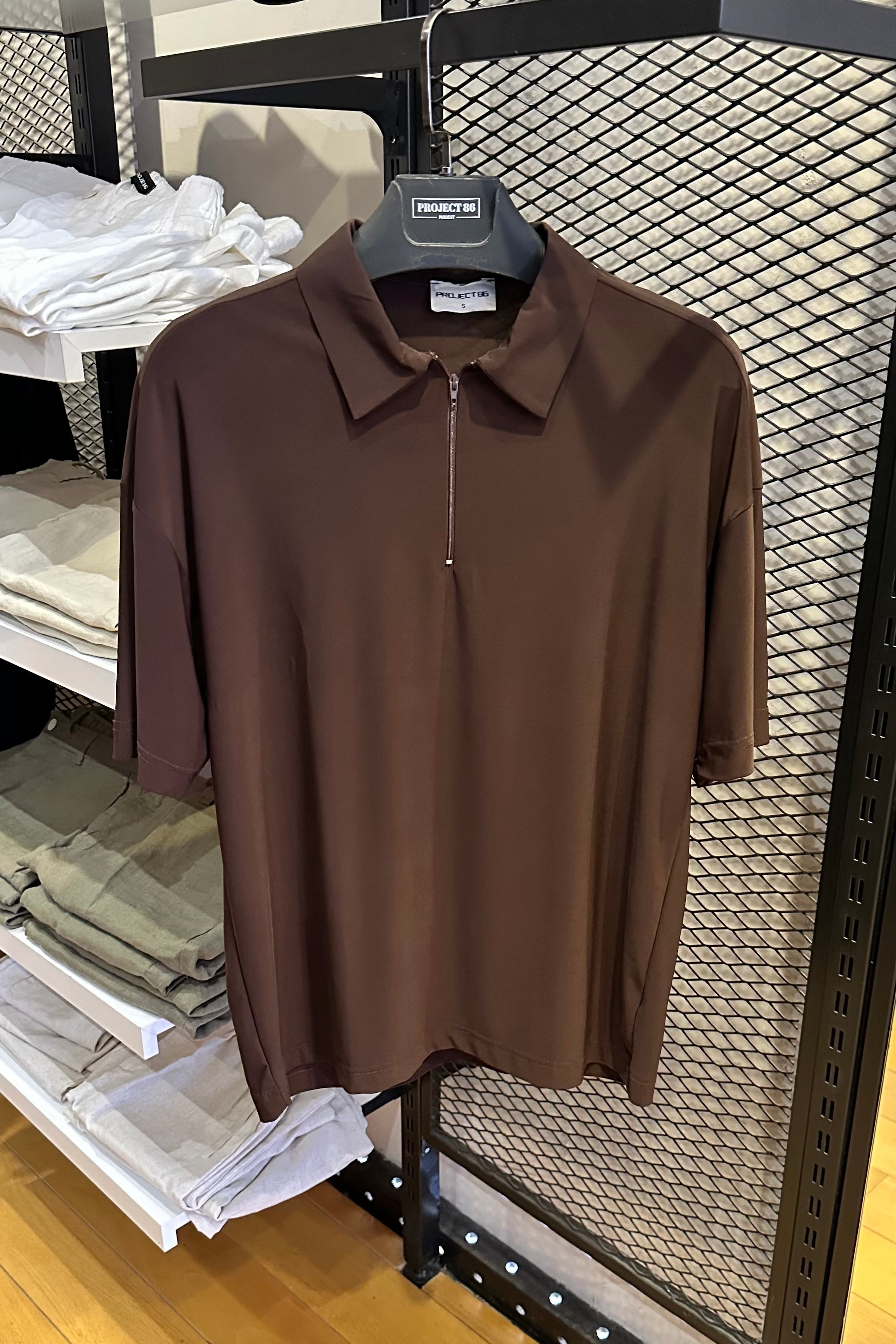 Half Zip Polo Jersey - Brown