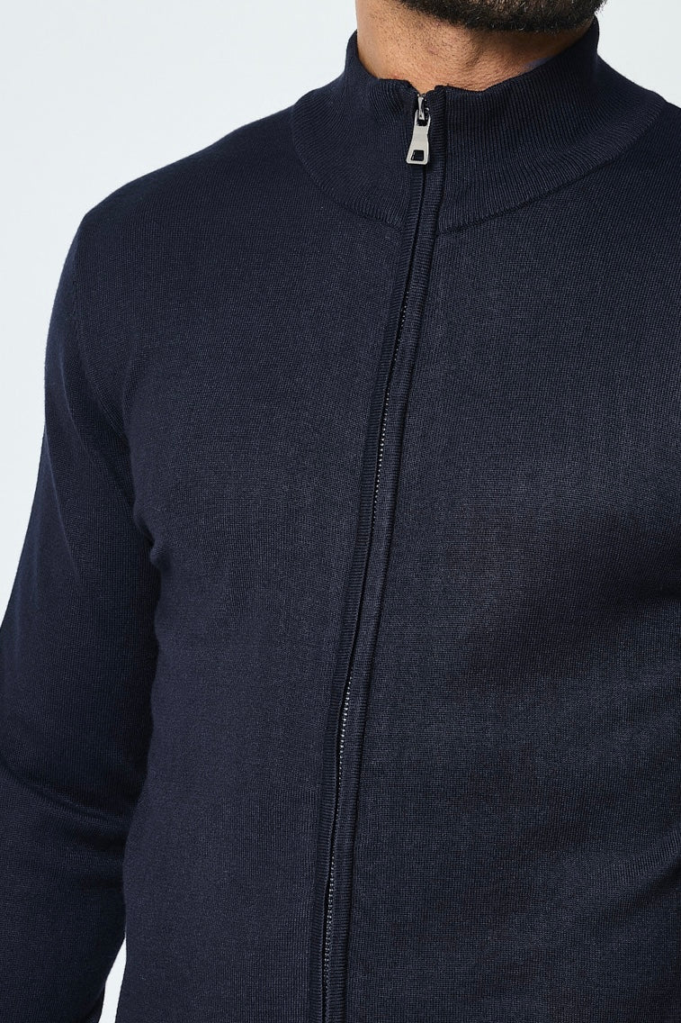 Long-Zip Sweater Dark Blue