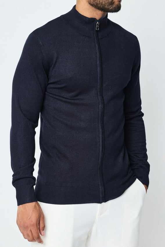 Long-Zip Sweater Dark Blue